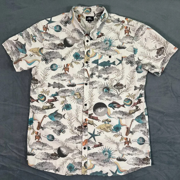O'Neill Subliminal Short Sleeve Shirt - Bone XXL trippy fish rainbows - Picture 1 of 8